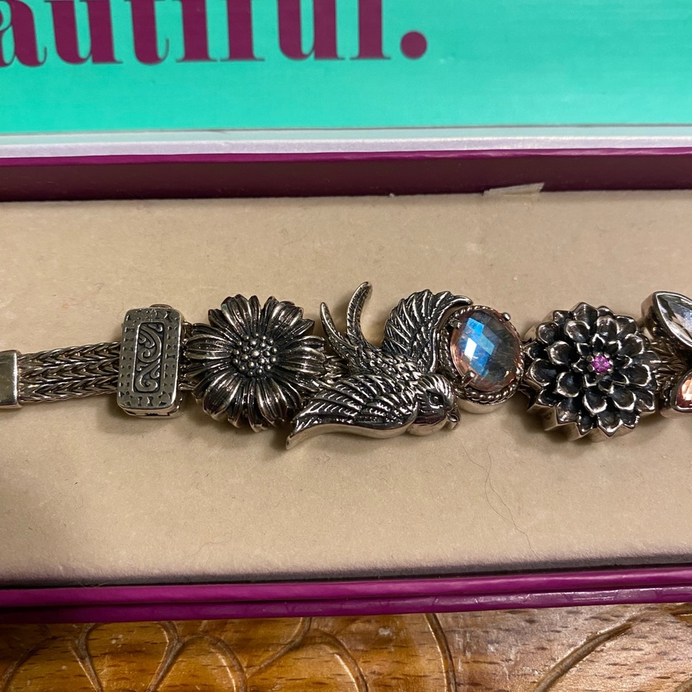 Lori Bonn Petal to the Metal Sterling Garden theme Charm Bracelet 7 to 8 NWOT - Picture 2 of 6
